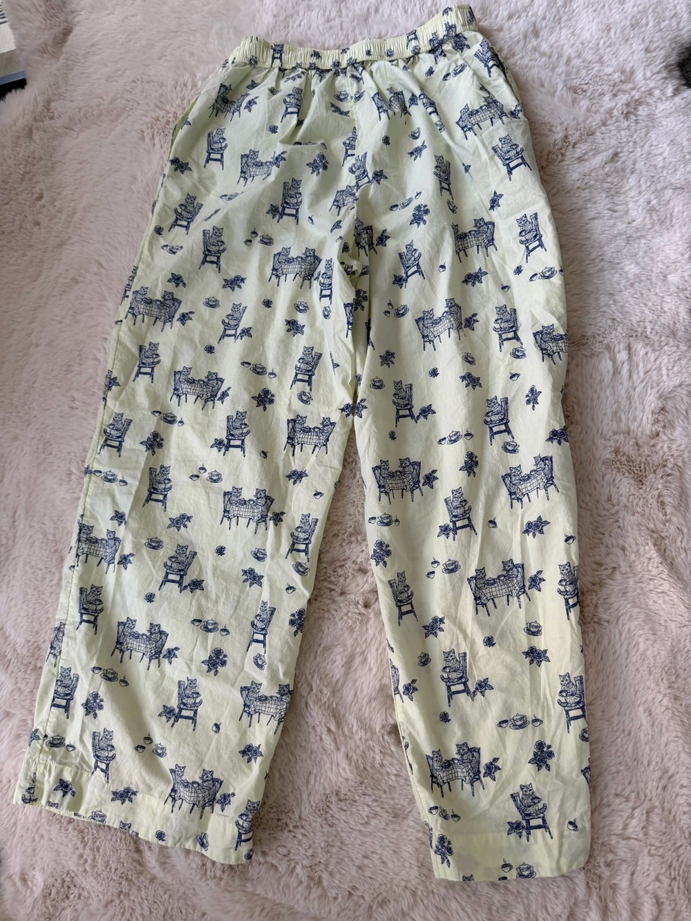 Anthropologie Pale Yellow Printed Lounge Pants with Navy Motif